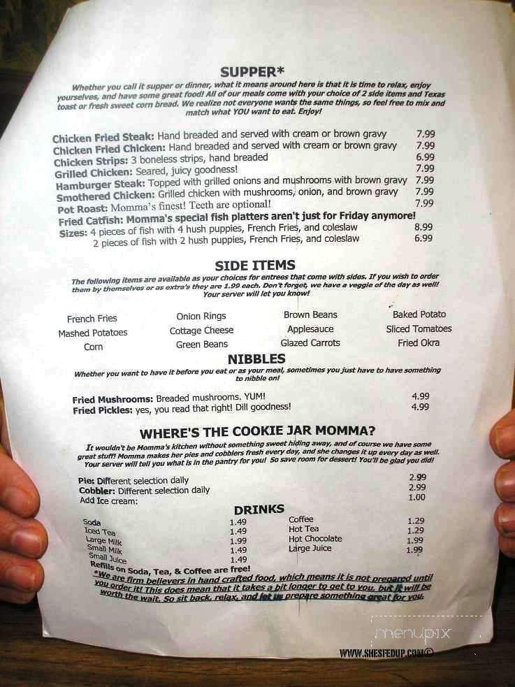 Momma's Kitchen - Sperry, OK menu_pic