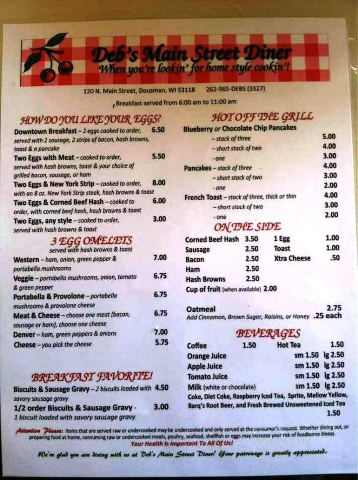 Deb's Main Street Diner - Dousman, WI menu_pic