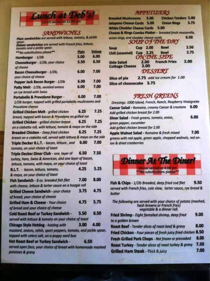 Deb's Main Street Diner - Dousman, WI menu_pic