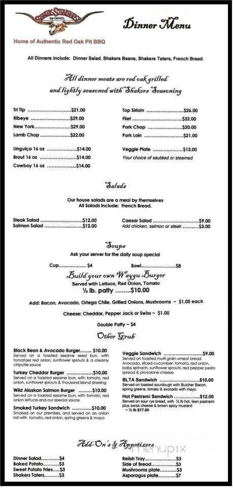 Shakers Restaurant - Arroyo Grande, CA menu_pic