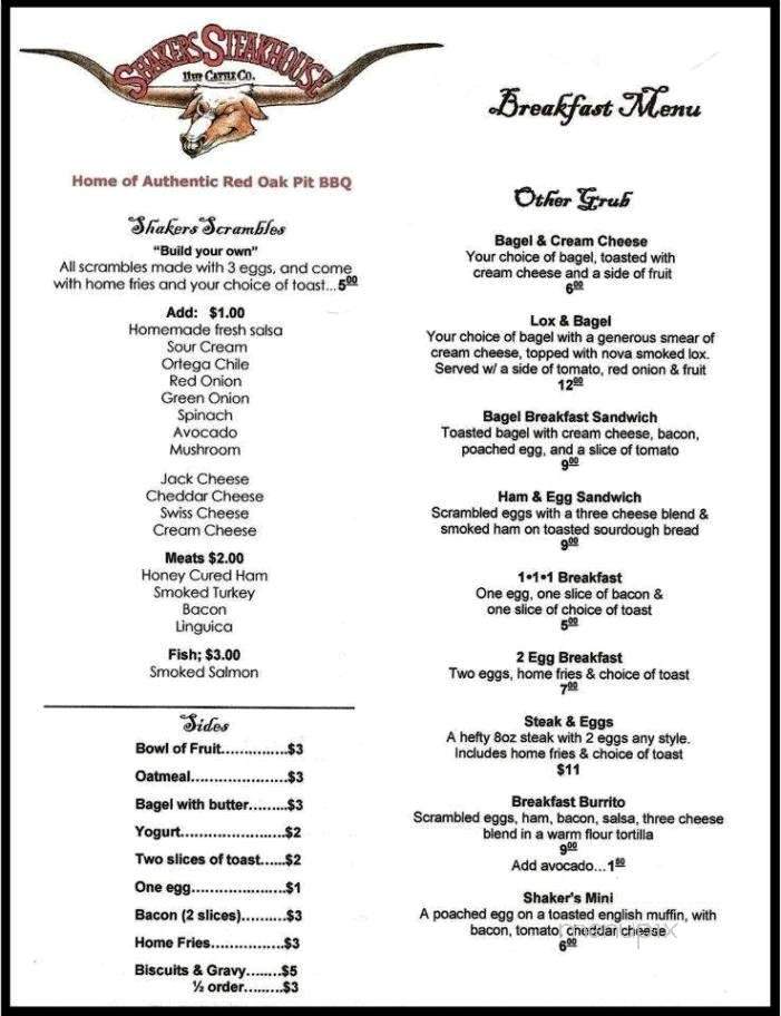 Shakers Restaurant - Arroyo Grande, CA menu_pic