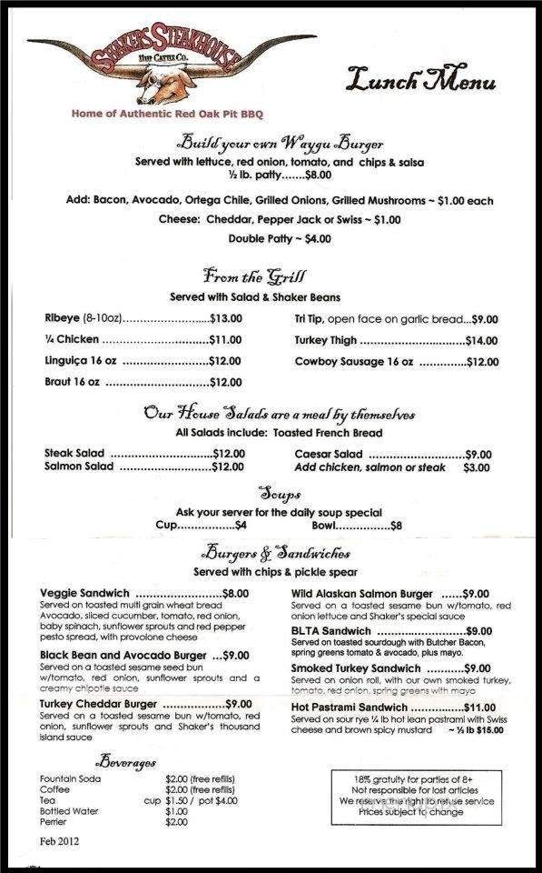 Shakers Restaurant - Arroyo Grande, CA menu_pic
