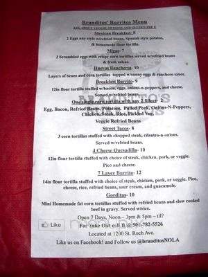 Brandito's Burritos @ St. Roch Tavern - New Orleans, LA menu_pic