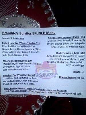 Brandito's Burritos @ St. Roch Tavern - New Orleans, LA menu_pic