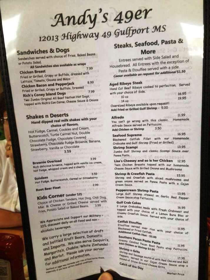 Andy's 49er - Gulfport, MS menu_pic
