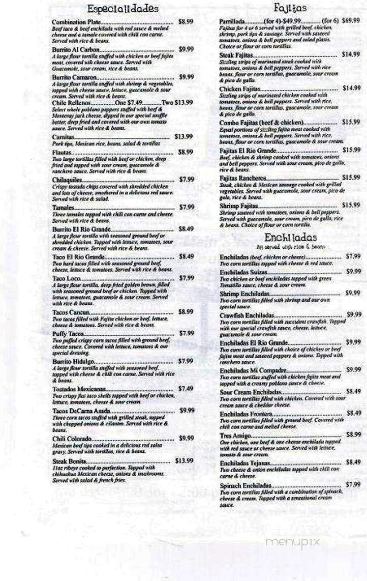 El Rio Mexican Restaurant - Columbia, LA menu_pic