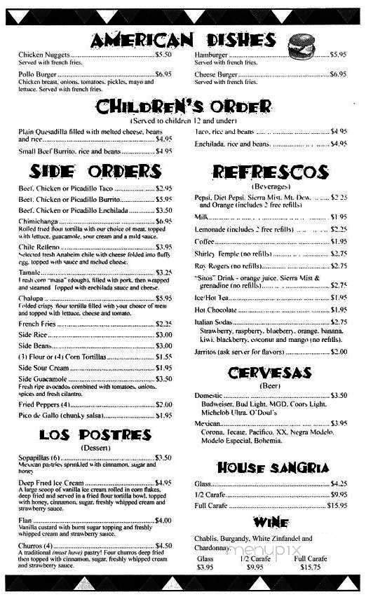 Rincon Tapatio - Spokane, WA menu_pic