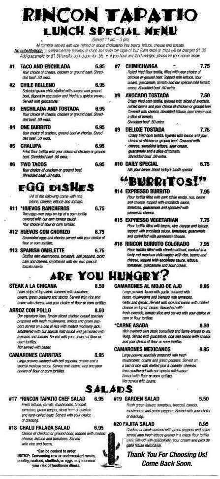 Rincon Tapatio - Spokane, WA menu_pic
