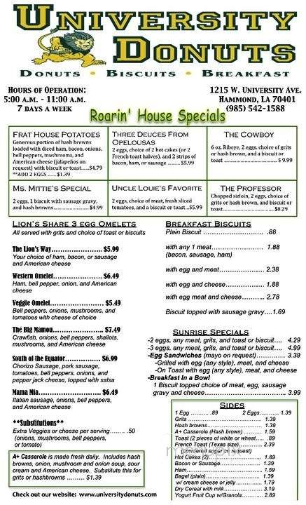 University Donuts - Hammond, LA menu_pic