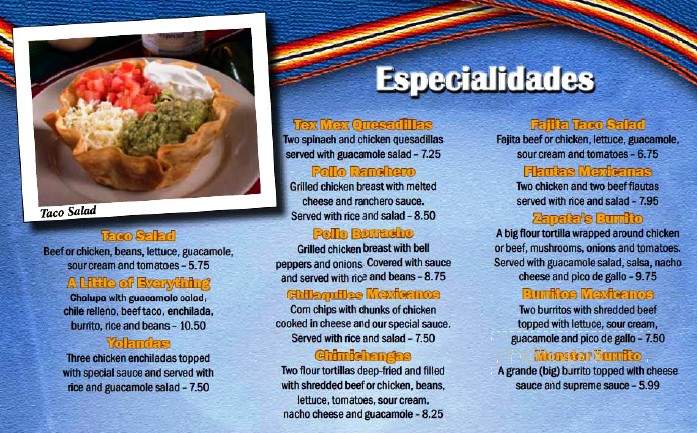 Zapata's Grill - Hartsville, SC menu_pic