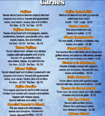 Zapata's Grill - Hartsville, SC menu_pic