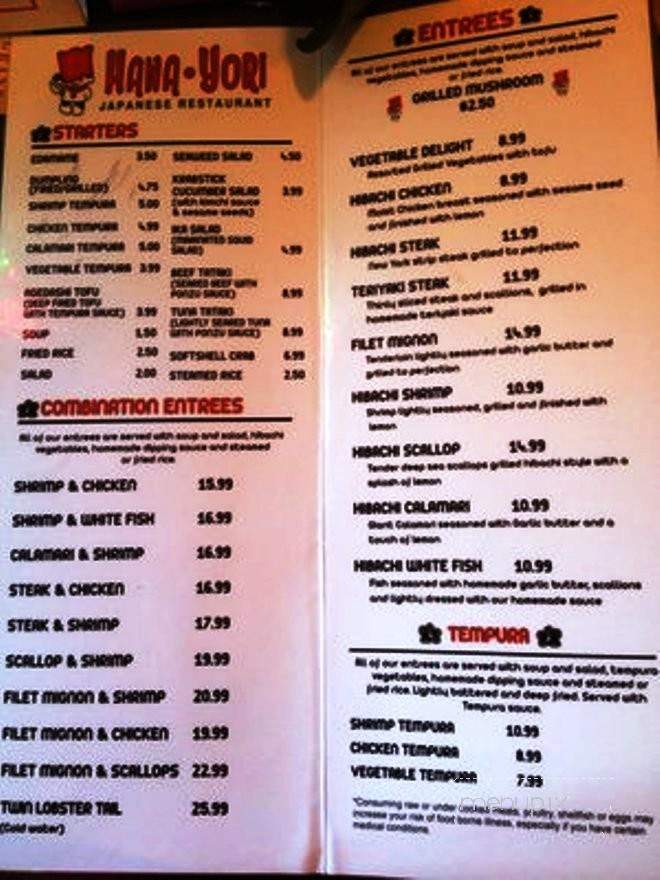 Hana Yori - Jacksonville, FL menu_pic