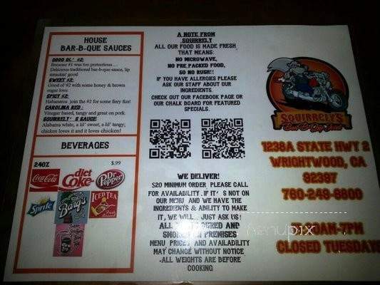 Squirrely's BBQ Joint - Wrightwood, CA menu_pic