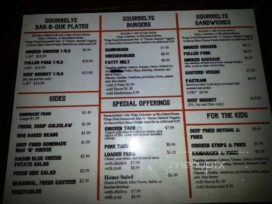 Squirrely's BBQ Joint - Wrightwood, CA menu_pic
