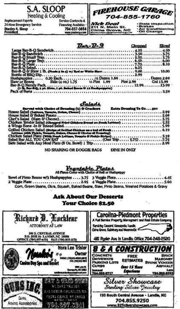 Porky's II - Landis, NC menu_pic