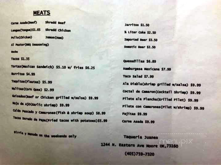 Taqueria Juanes - Moore, OK menu_pic