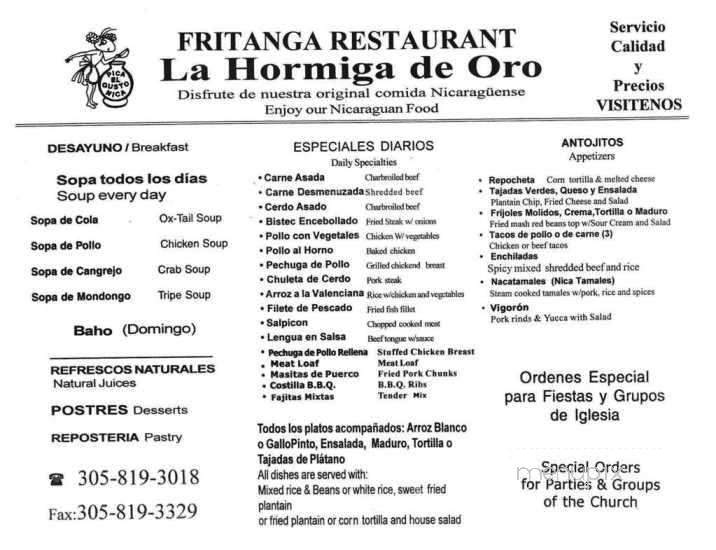 La Hormiga de Oro - Hialeah, FL menu_pic