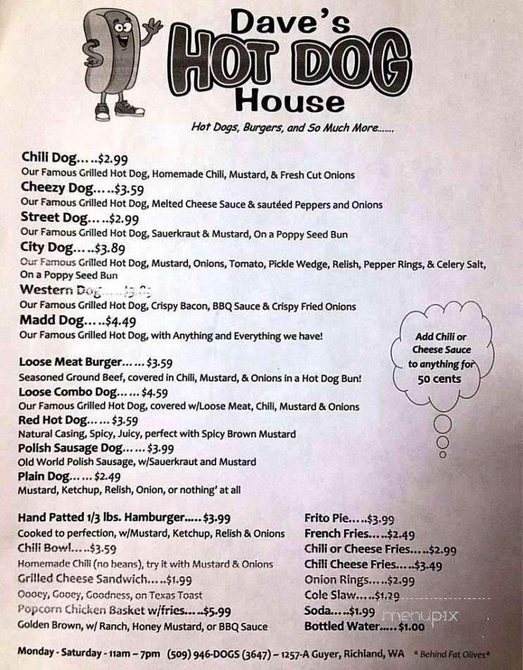 Dave's Hot Dog House - Richland, WA menu_pic