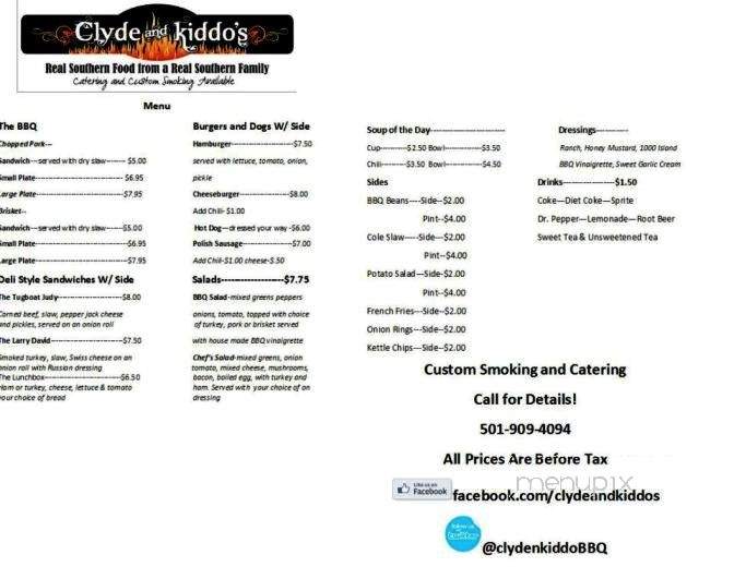 Clyde and Kiddo's BBQ - Little Rock, AR menu_pic