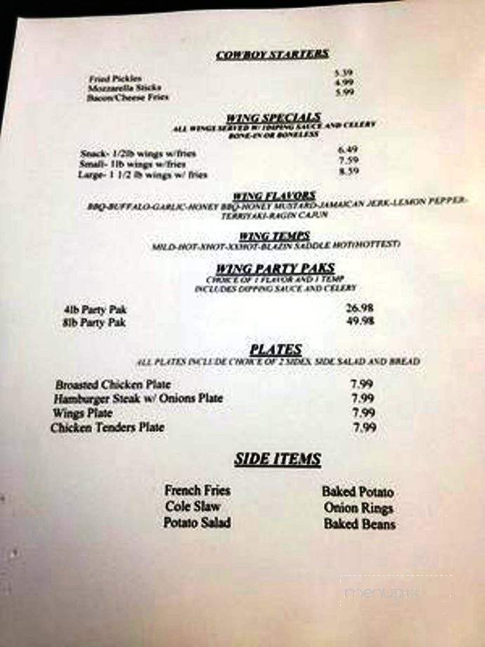 Cowboys - Hazel Green, AL menu_pic