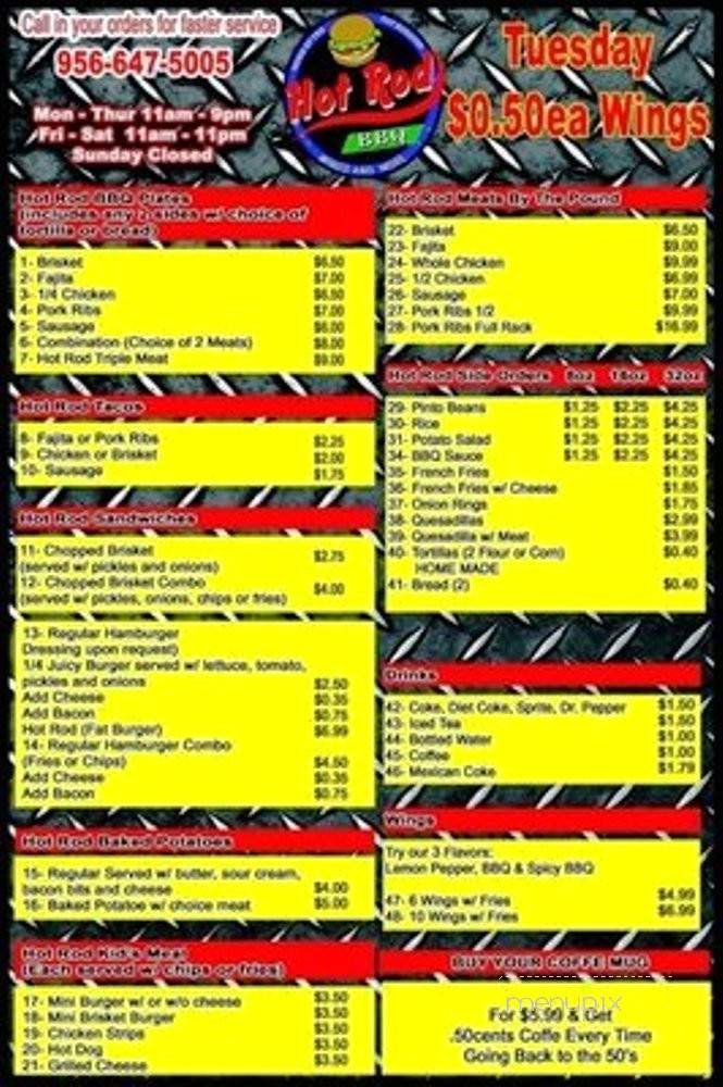 Hot Rod BBQ - Weslaco, TX menu_pic