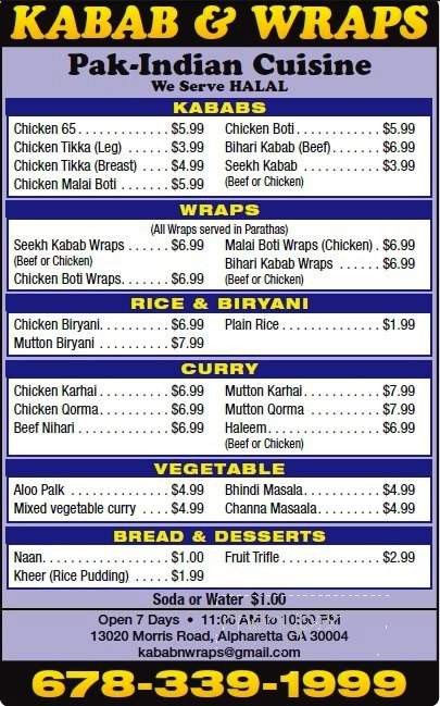 Kababs Wraps - Alpharetta, GA menu_pic