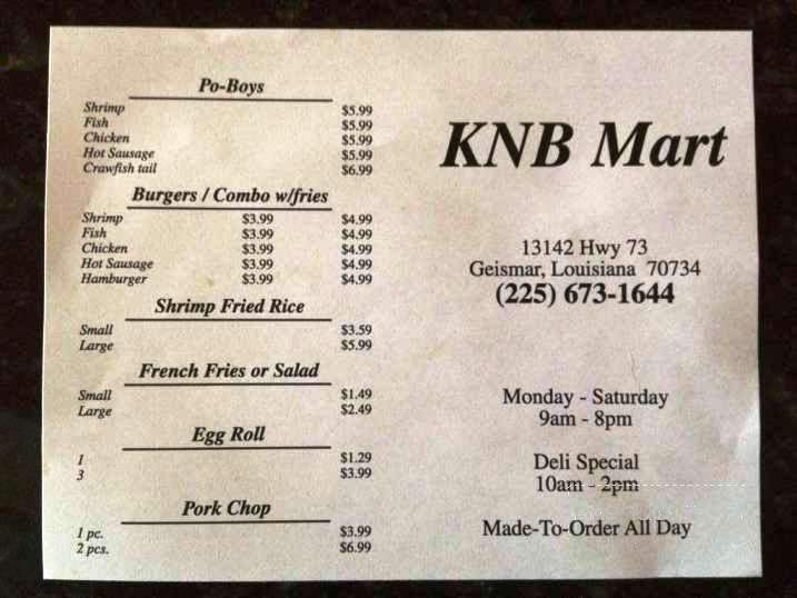 KNB Mart - Geismar, LA menu_pic