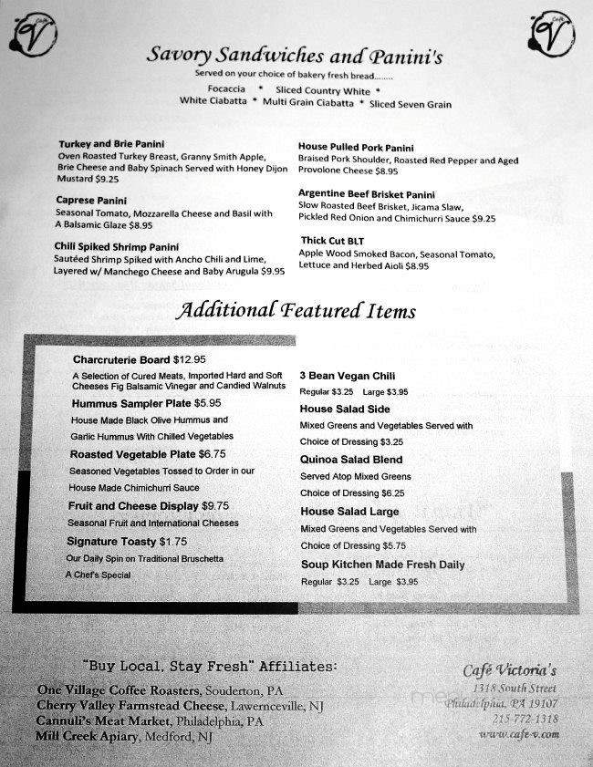 Cafe V - Philadelphia, PA menu_pic