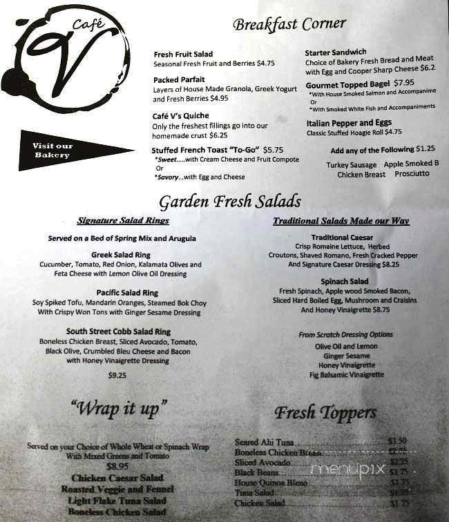 Cafe V - Philadelphia, PA menu_pic