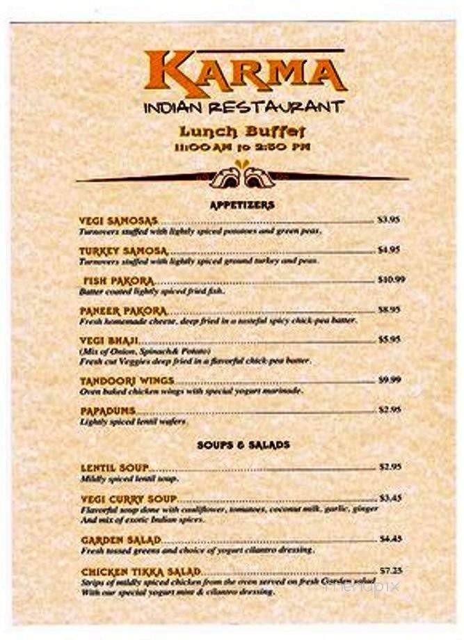 Karma Indian Restaurant - Bishop, CA menu_pic