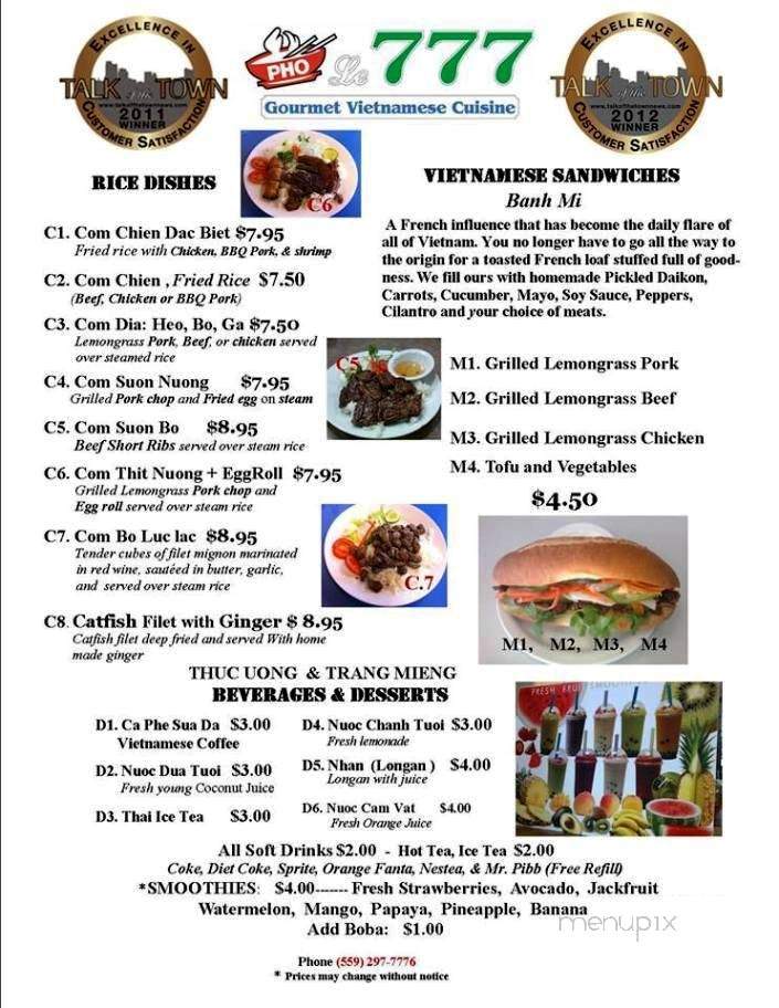 Pho & Le 777 Restaurant - Clovis, CA menu_pic