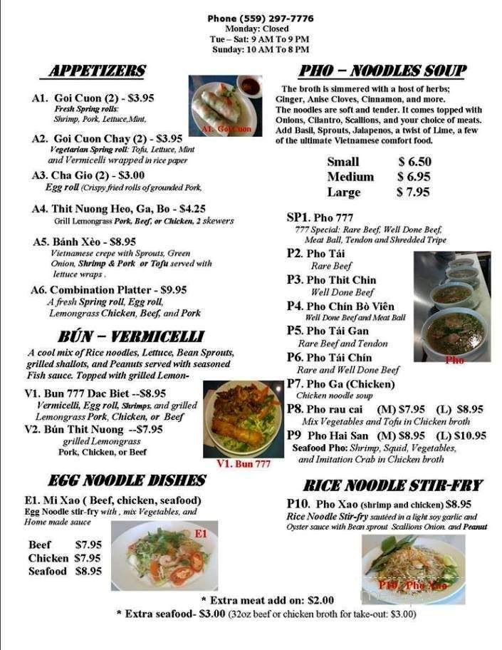 Pho & Le 777 Restaurant - Clovis, CA menu_pic