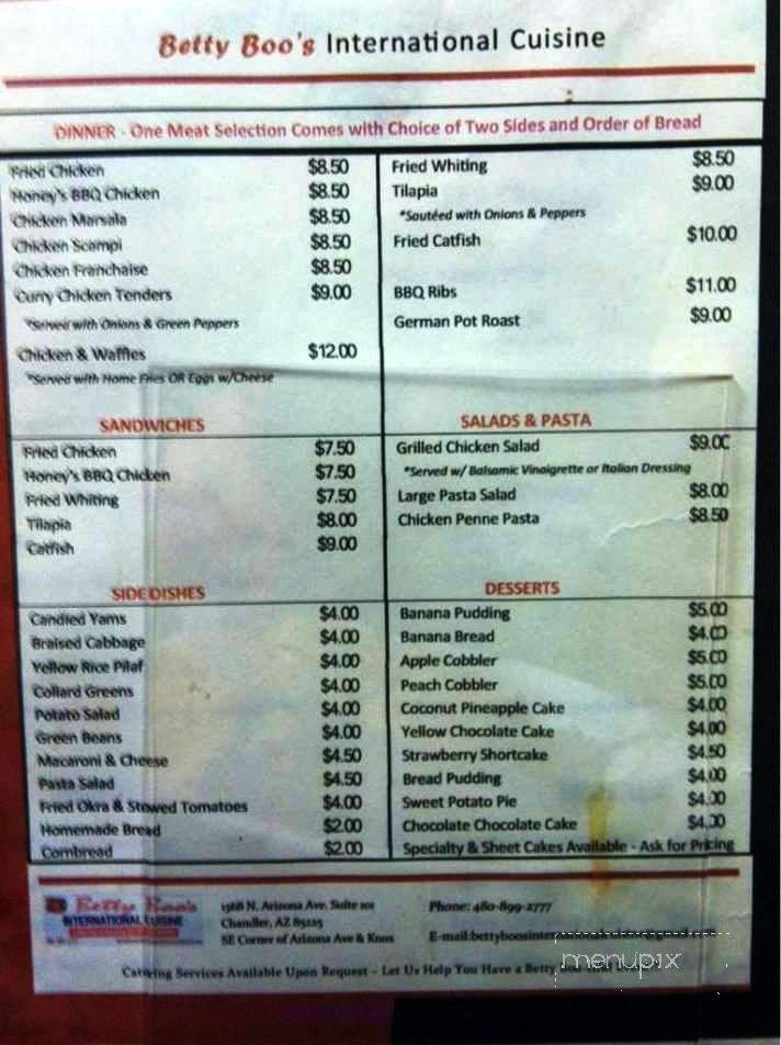 Betty Boo's International Cuisine - Chandler, AZ menu_pic