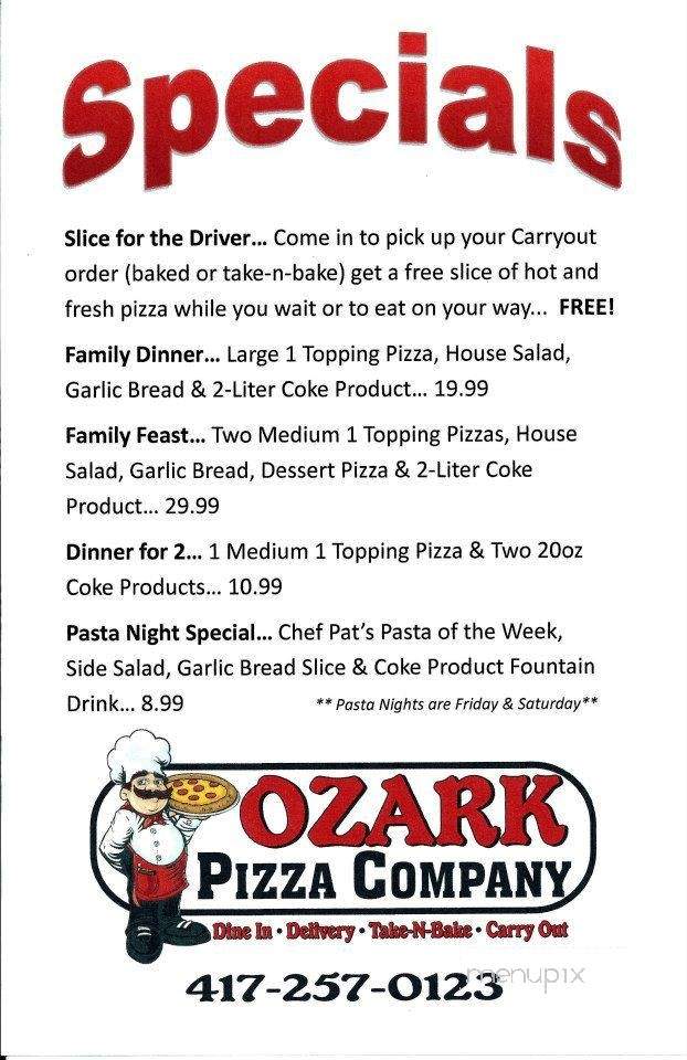 Ozark Pizza Co. - West Plains, MO menu_pic