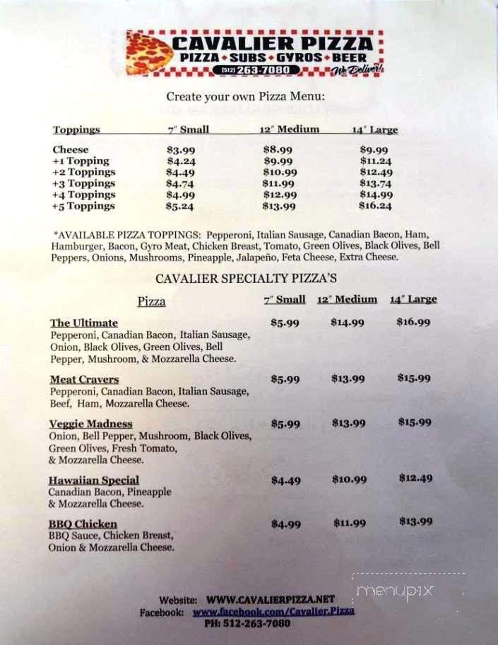 Cavalier Pizza - Austin, TX menu_pic