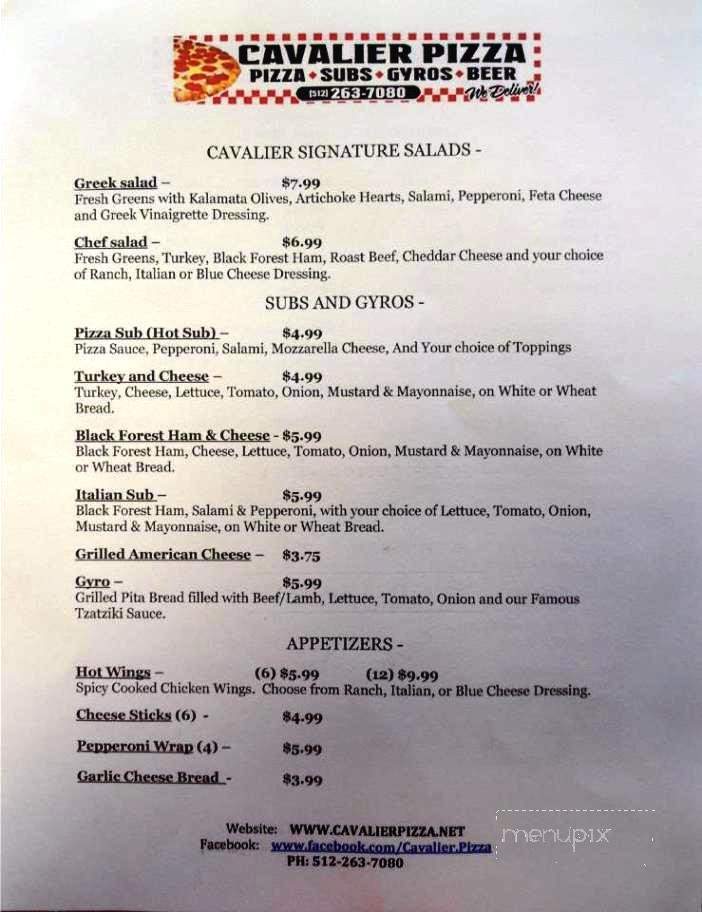 Cavalier Pizza - Austin, TX menu_pic