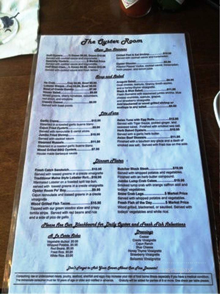 The Oyster Room - Folly Beach, SC menu_pic