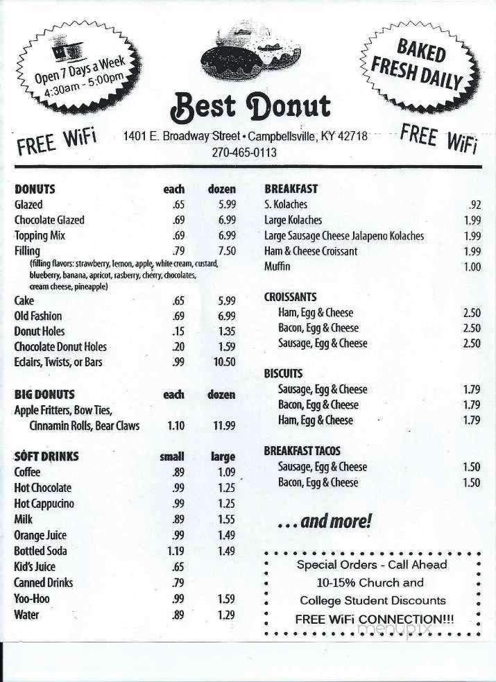 Best Donut - Campbellsville, KY menu_pic