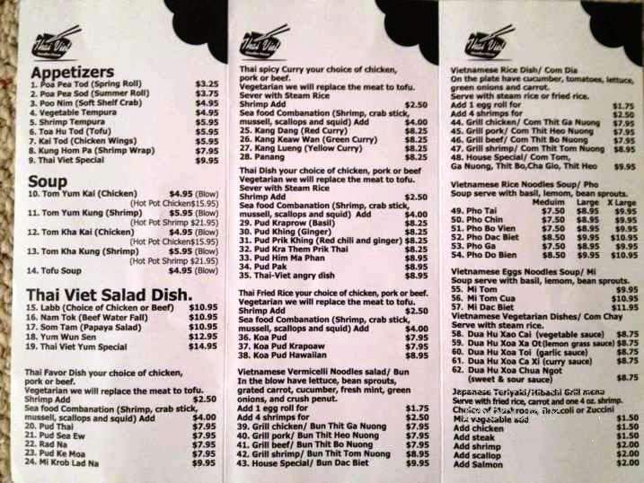 Thai Viet Noodles House - Indian Trail, NC menu_pic