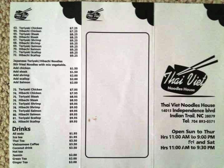 Thai Viet Noodles House - Indian Trail, NC menu_pic