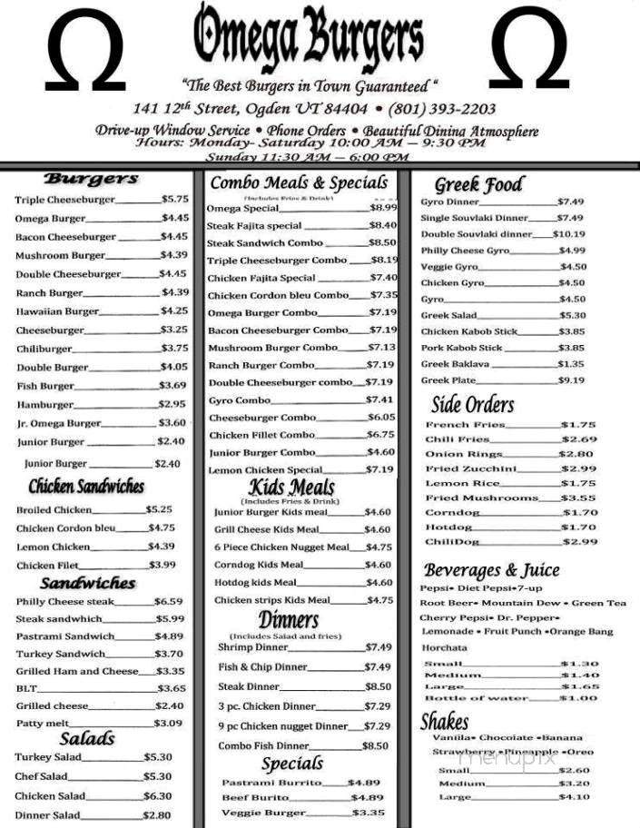 Omega Burger - Ogden, UT menu_pic