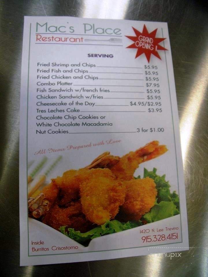 Mac's Place - El Paso, TX menu_pic