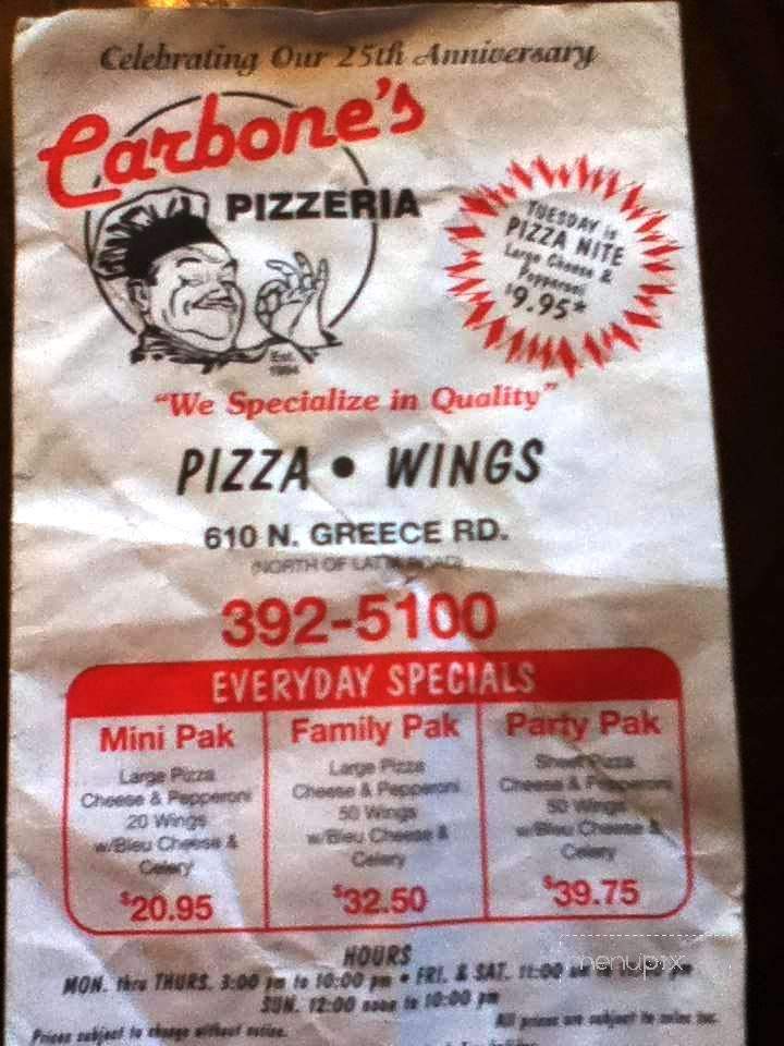 Carbone's Pizzeria - Hilton, NY menu_pic
