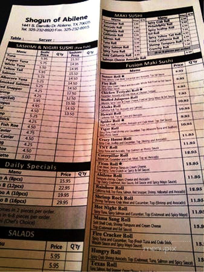 Shogun Japanese Steak and sushi bar - Abilene, TX menu_pic