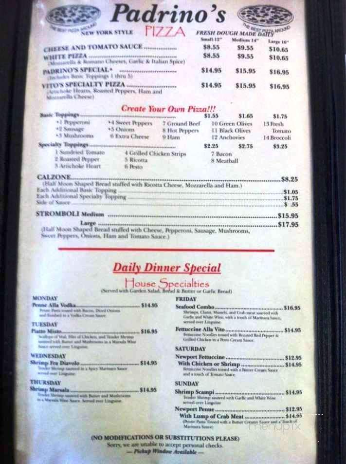 Padrino's Ristorante Italiana - Beckley, WV menu_pic