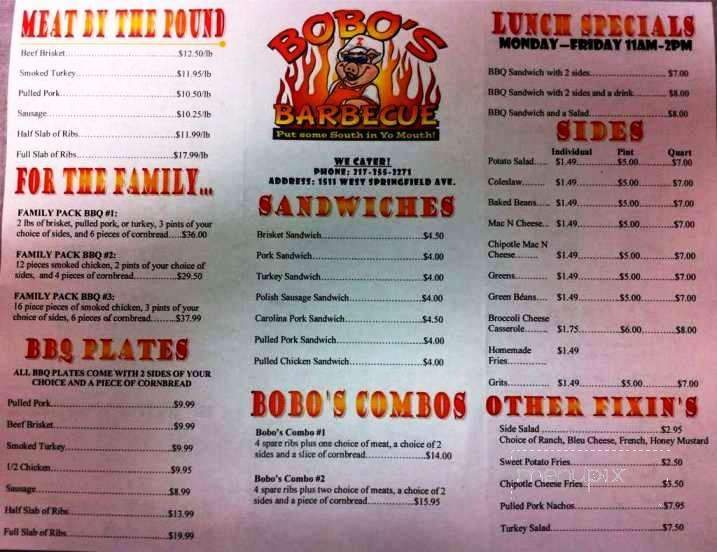 Bobo's Barbecue - Champaign, IL menu_pic