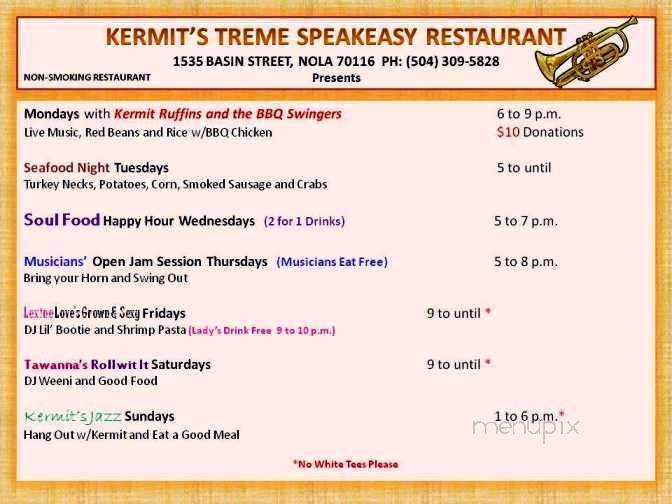 Kermit's Treme Speakeasy - New Orleans, LA menu_pic
