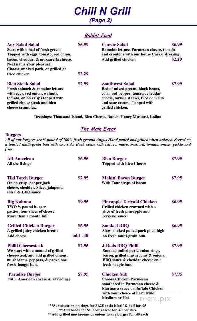Chill 'N' Grill - Greer, SC menu_pic