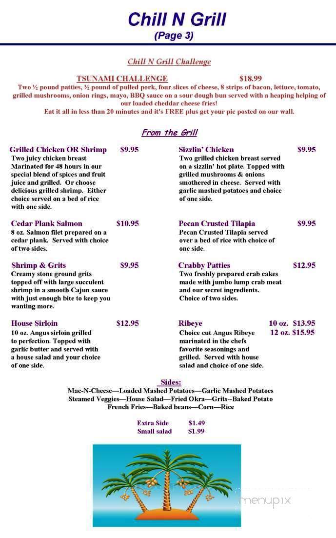 Chill 'N' Grill - Greer, SC menu_pic