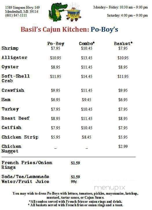 Basil's Cajun Kitchen - Mendenhall, MS menu_pic